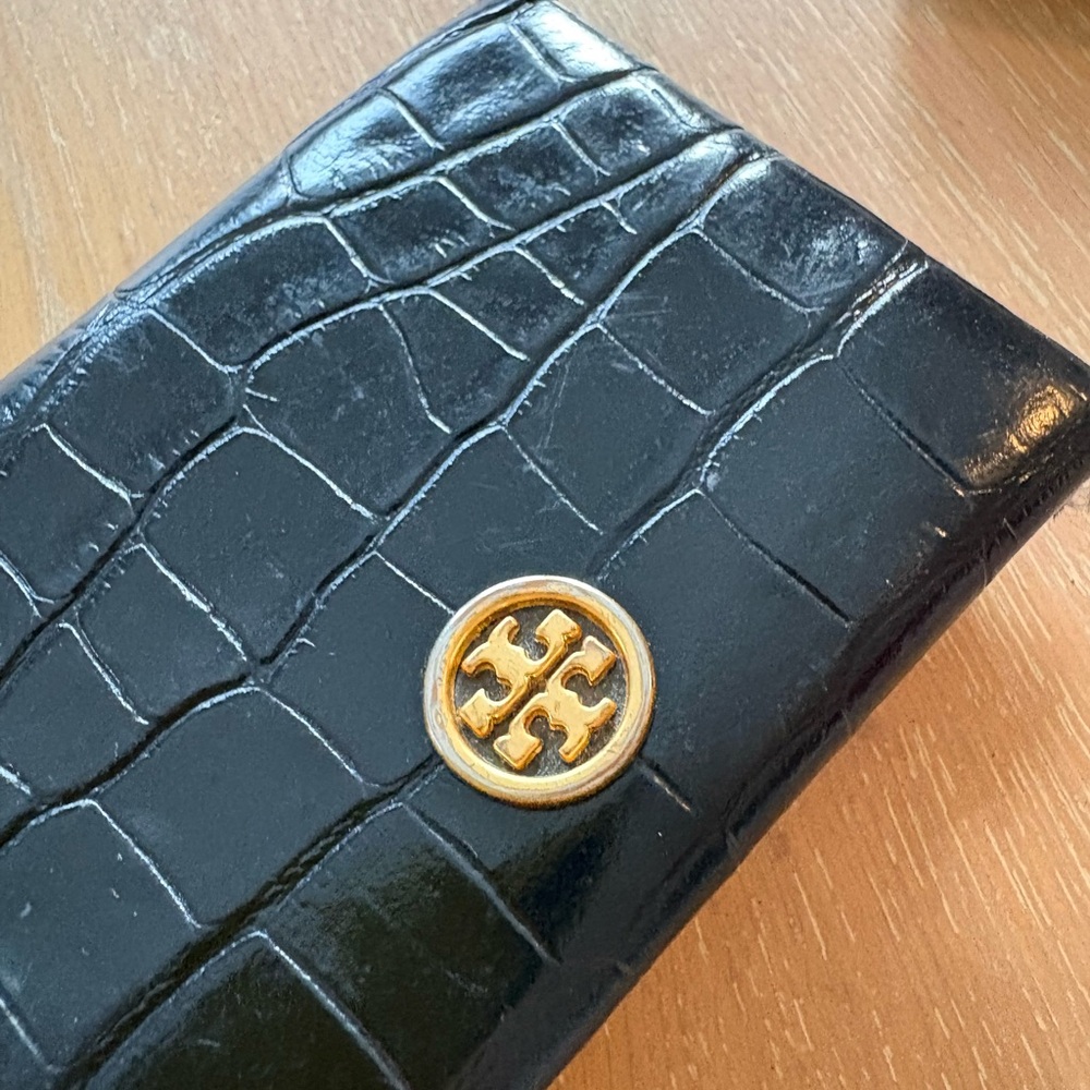 Tory Burch Black Croc-Embossed Card Holder
